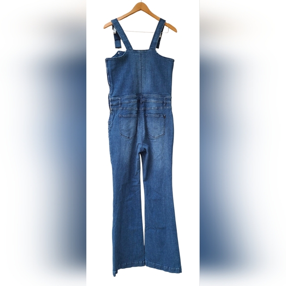 RACHAEL Rachael Roy Women's Blue Denim Side Zip Bell Bottom Overalls Size XL - Picture 5 of 6